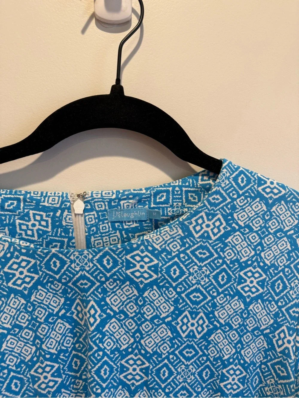 J.McLaughlin Blue Geo Print Side Tie Short Sleeve Dress Size Medium
